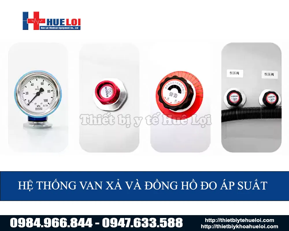 Hệ thống van xả và đồng hồ đo buồng oxy cao áp mini cao cấp