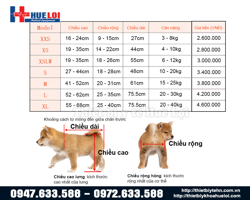 kích thước mẫu xe lăn 2 bánh thú y