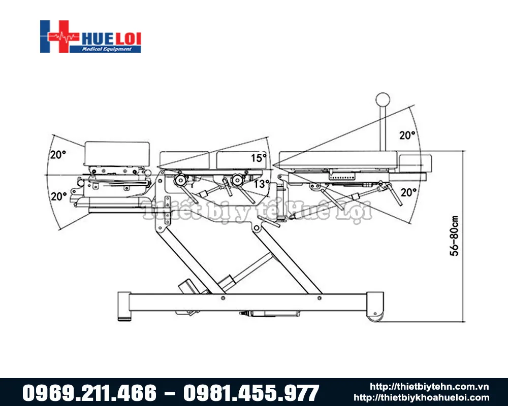 Kích thước và góc độ điều chỉnh của bàn nắn chỉnh xương el07b