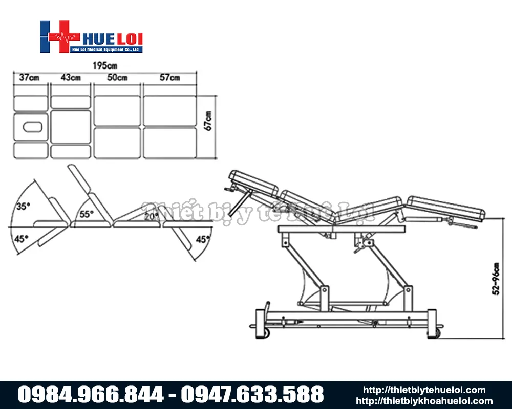 Thông số kỹ thuật giường trị liệu cột sống toàn thân đa tư thế