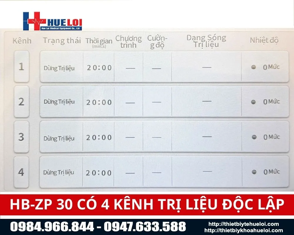 Hb-zp30 Trang bị 4 kênh trị liệu độc lập tạo ra hai kênh giao thoa riêng biệt