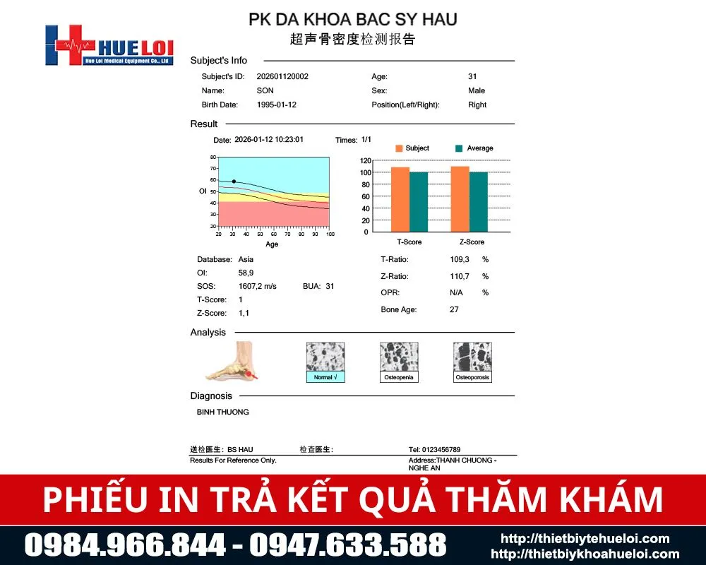 Phiếu trả kết quả đo mật độ xương của bệnh nh&acirc;n