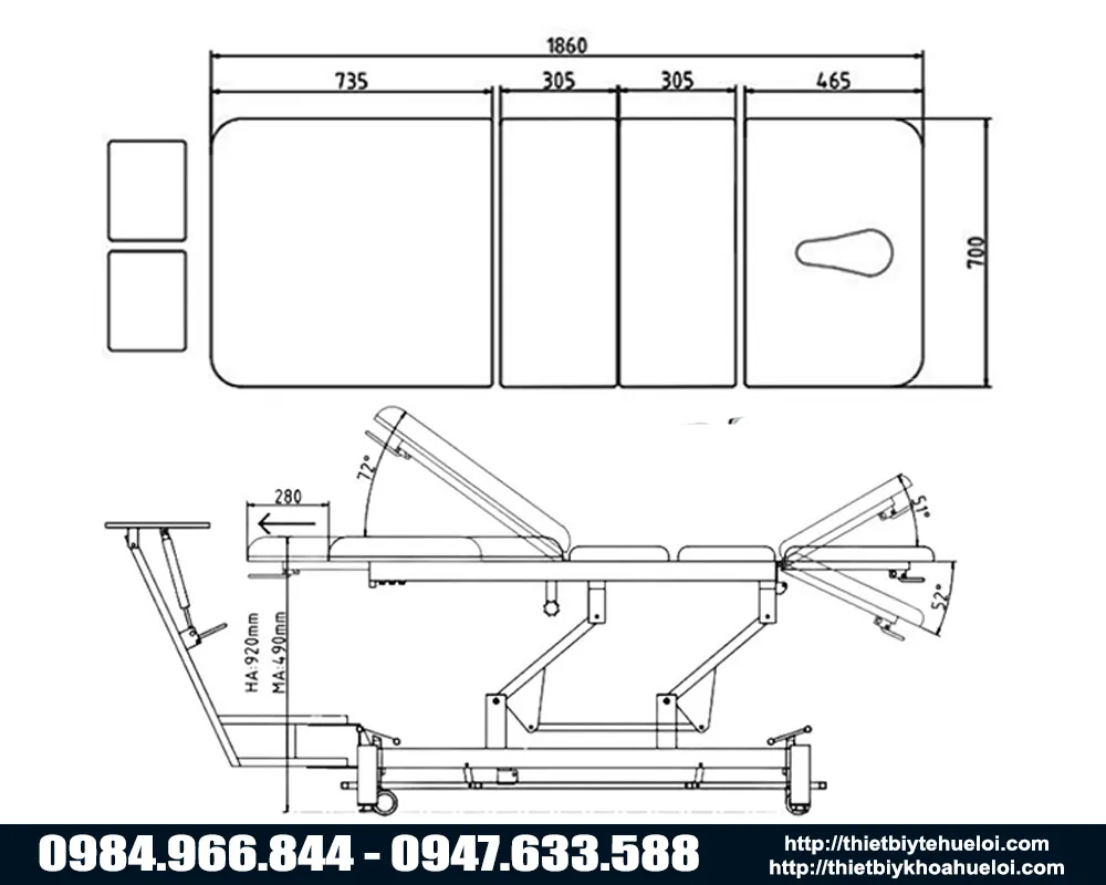 Thông số kỹ thuật giường kéo giãn cột sống lưng và cổ cao cấp