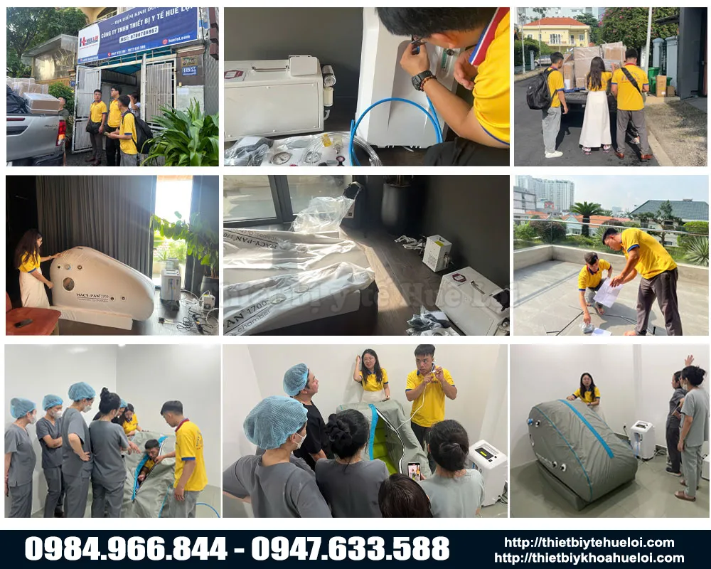  Hu&ecirc; Lợi b&agrave;n giao Hệ thống trị liệu oxy tăng &aacute;p đơn x&aacute;ch tay