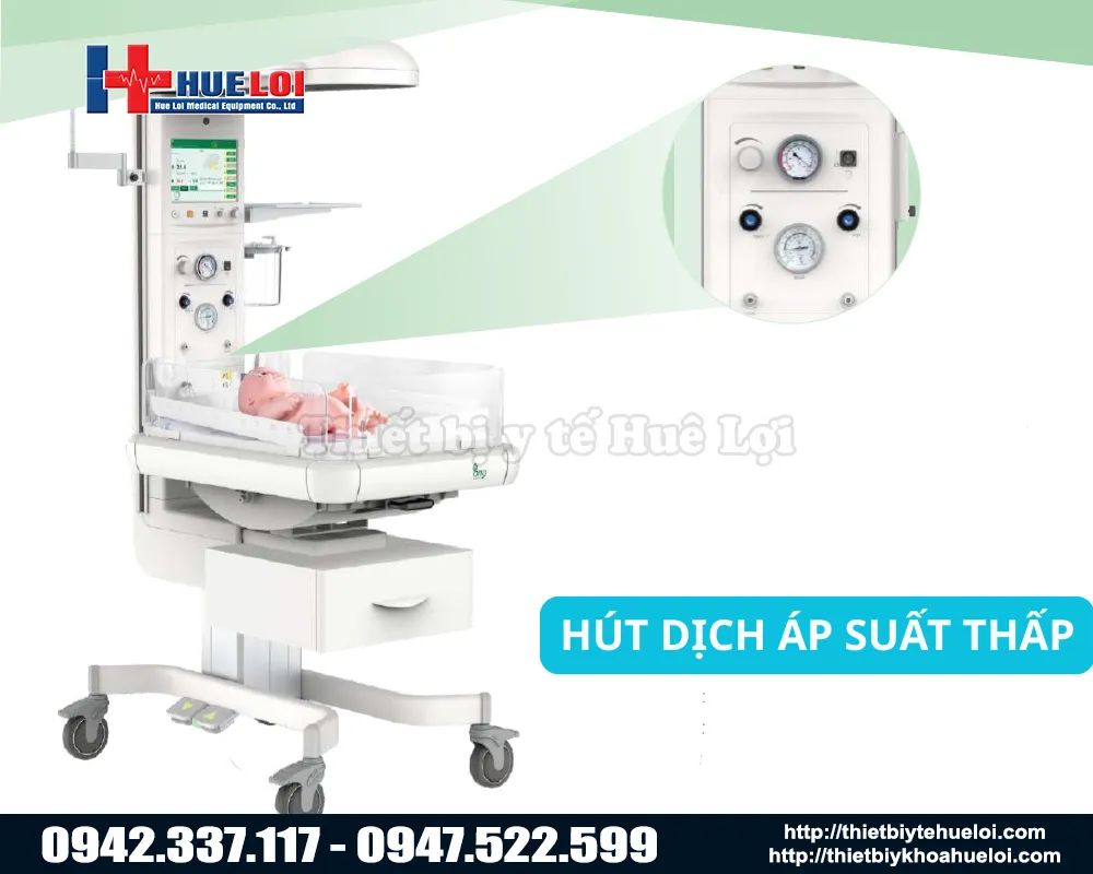 Vệ sinh đường thở cho trẻ bằng t&iacute;nh năng h&uacute;t dịch &aacute;p suất thấp tr&ecirc;n giường sưởi ECOSY 830